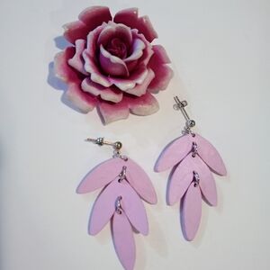 Polymer Clay Orchid Violet Brooch/ Hook Dangle Lightweight Leaf Style Earrings